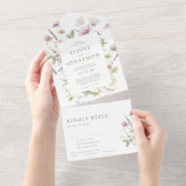 Elegante zachte pastel Wildflower Botanische bruil All In One Uitnodiging