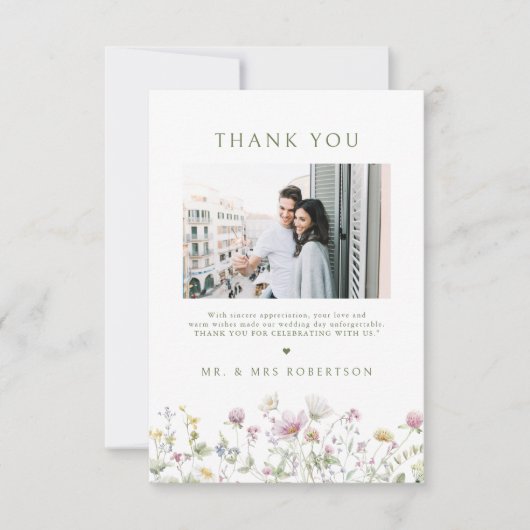 Elegante zachte pastel Wildflower Botanische bruil Bedankkaart (Voorkant)