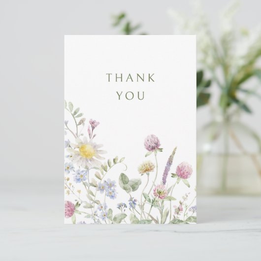 Elegante zachte pastel Wildflower Botanische bruil Bedankkaart (Staand voorkant)