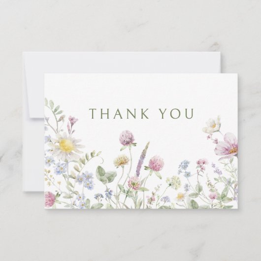 Elegante zachte pastel Wildflower Botanische bruil Bedankkaart (Voorkant)
