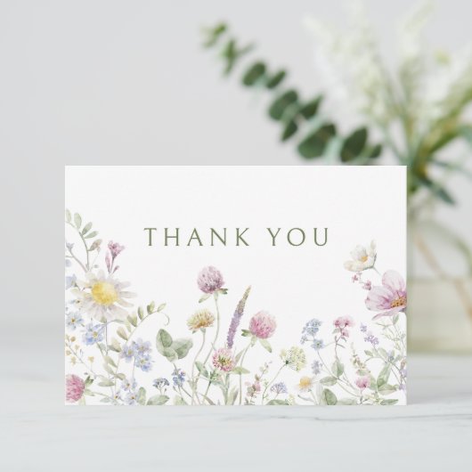 Elegante zachte pastel Wildflower Botanische bruil Bedankkaart (Staand voorkant)