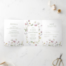 Elegante zachte pastel Wildflower Botanische bruil Drieluik Aankondiging