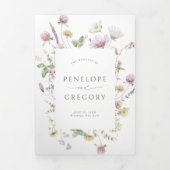 Elegante zachte pastel Wildflower Botanische bruil Drieluik Aankondiging (Cover)