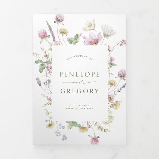 Elegante zachte pastel Wildflower Botanische bruil Drieluik Aankondiging (Cover)