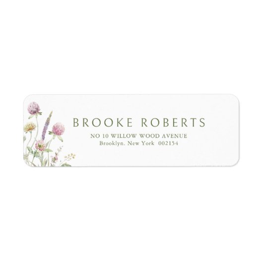Elegante zachte pastel Wildflower Botanische bruil Etiket (Voorkant)
