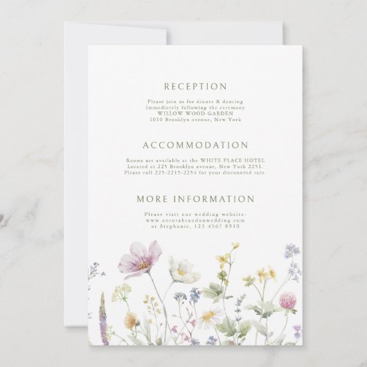 Elegante zachte pastel Wildflower Botanische bruil Kaart (Achterkant)