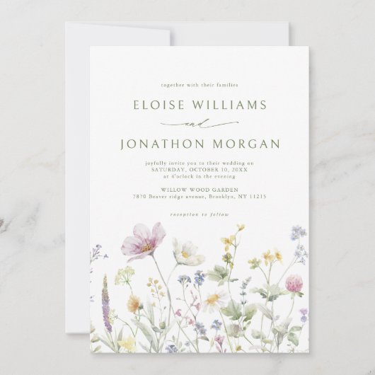 Elegante zachte pastel Wildflower Botanische bruil Kaart (Voorkant)