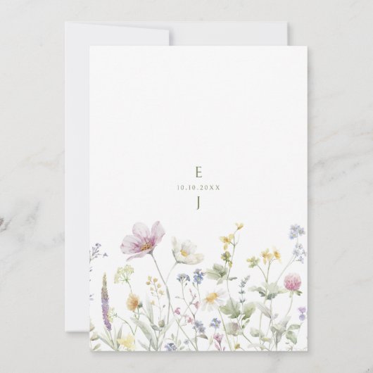 Elegante zachte pastel Wildflower Botanische bruil Kaart (Achterkant)