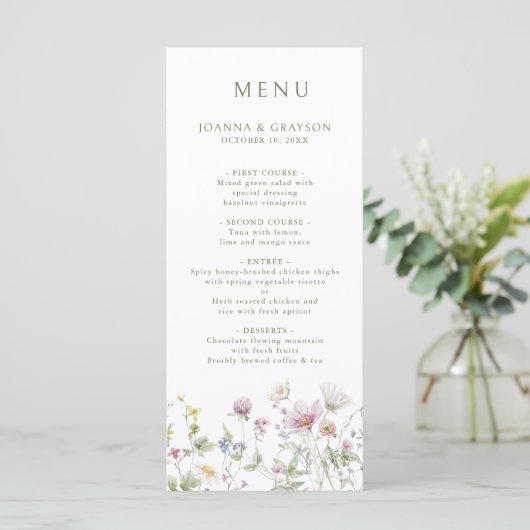 Elegante zachte pastel Wildflower Botanische bruil Menu (Staand voorkant)