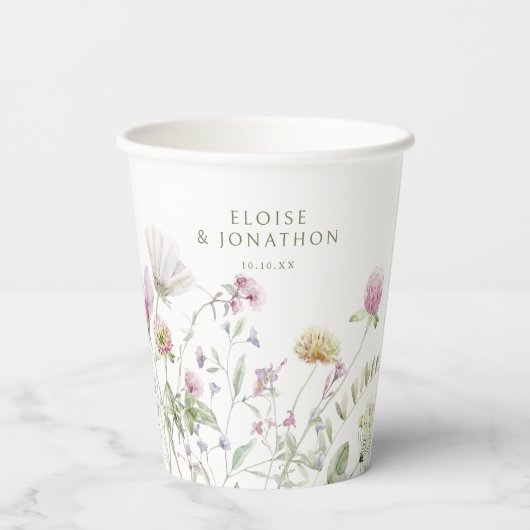 Elegante zachte pastel Wildflower Botanische bruil Papieren Bekers (Achterkant)