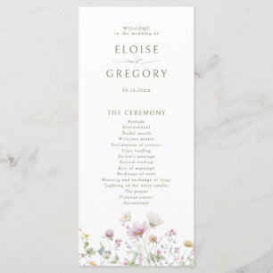 Elegante zachte pastel Wildflower Botanische bruil Programmakaart