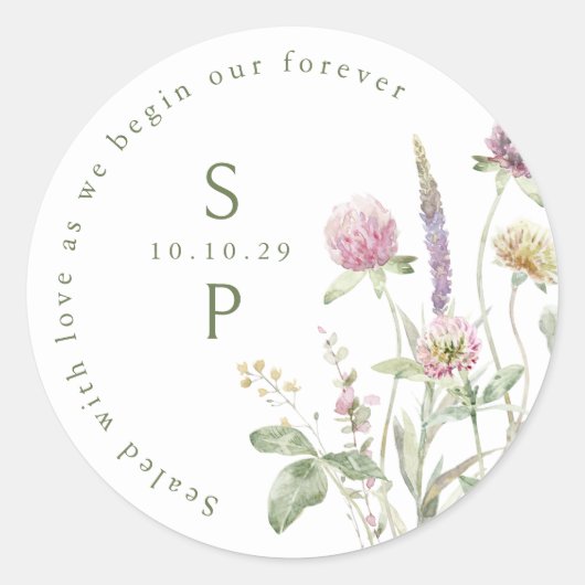 Elegante zachte pastel Wildflower Botanische bruil Ronde Sticker (Voorkant)