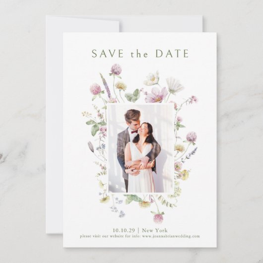 Elegante zachte pastel Wildflower Botanische bruil Save The Date (Voorkant)