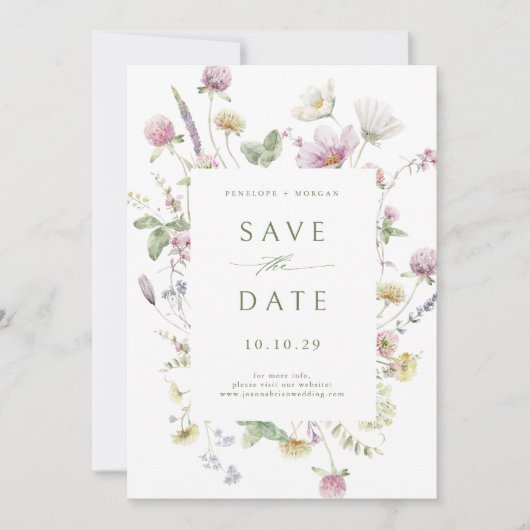 Elegante zachte pastel Wildflower Botanische bruil Save The Date (Voorkant)