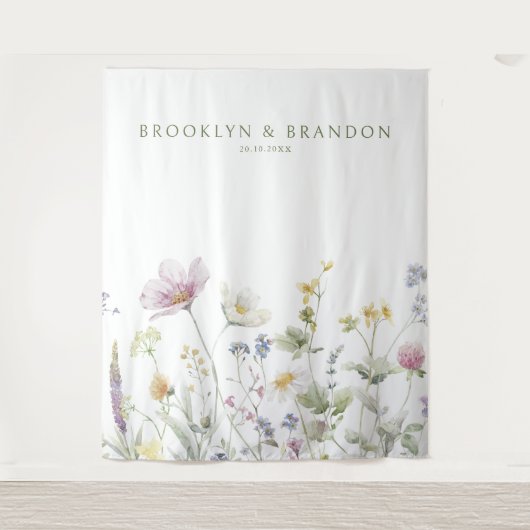 Elegante zachte pastel Wildflower Botanische bruil Wandkleed (Voorkant)