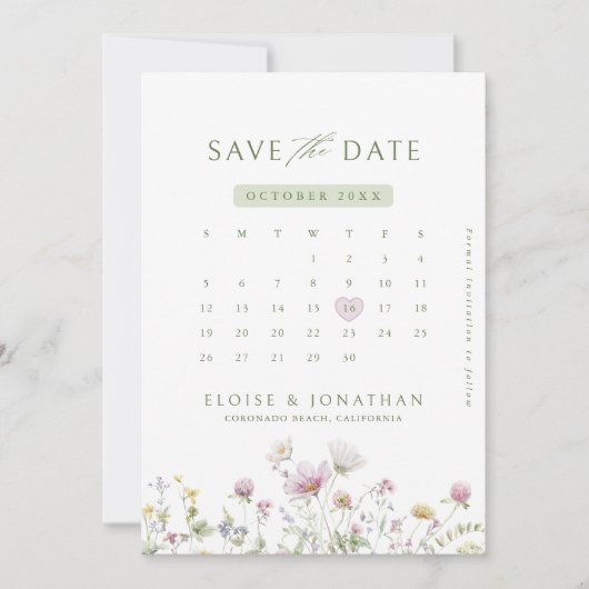 Elegante zachte pastel Wildflower botanische foto Save The Date (Voorkant)