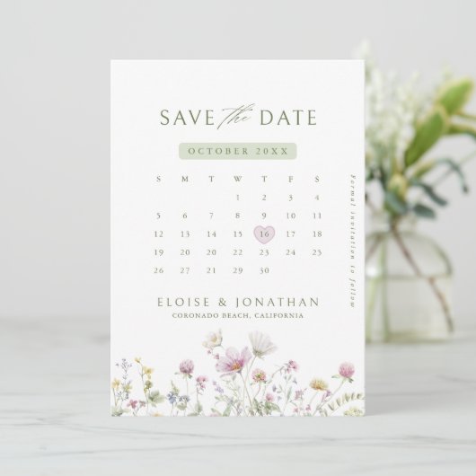 Elegante zachte pastel Wildflower botanische foto Save The Date (Staand voorkant)