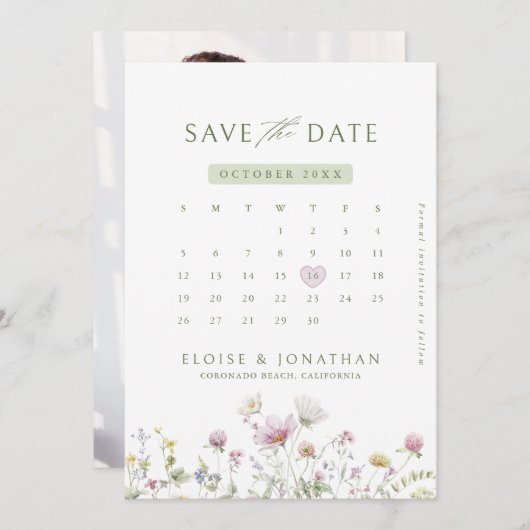 Elegante zachte pastel Wildflower botanische foto Save The Date (Voorkant / Achterkant)