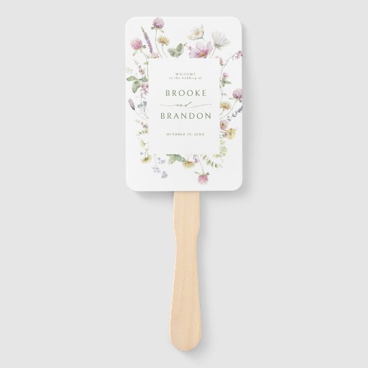 Elegante zachte pastel Wildflower bruiloft tijdlij Handwaaier (Voorkant)