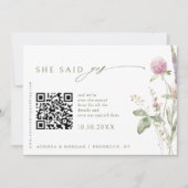 Elegante Zachte Pastel Wildflower Foto QR code Save The Date (Voorkant)