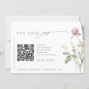 Elegante Zachte Pastel Wildflower Foto QR code Save The Date