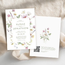 Elegante zachte pastel Wildflower QR code bruiloft Kaart