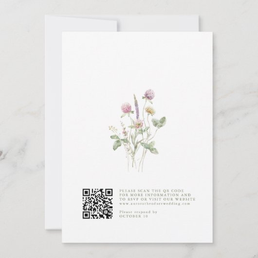 Elegante zachte pastel Wildflower QR code bruiloft Kaart (Achterkant)