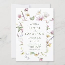 Elegante zachte pastel Wildflower QR code bruiloft Kaart