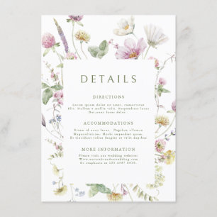 Elegante zachte pastel Wildflower Wedding Details Informatiekaartje
