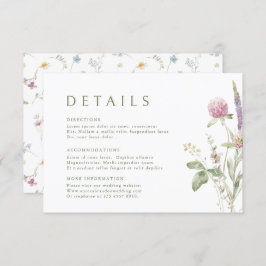 Elegante zachte pastel Wildflower Wedding Details Informatiekaartje