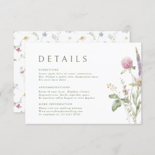 Elegante zachte pastel Wildflower Wedding Details Informatiekaartje
