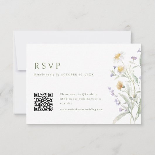 Elegante zachte pastel Wildflower Wedding QR-code RSVP Kaartje (Voorkant)