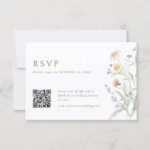 Elegante zachte pastel Wildflower Wedding QR-code RSVP Kaartje