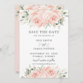 Elegante zachte pastelroze bloemrozen bruiloft save the date (Voorkant / Achterkant)