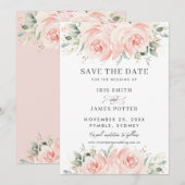 Elegante zachte pastelroze bloemrozen trouwdag save the date (Voorkant / Achterkant)