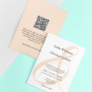 Elegante zachte perzik Ampersand QR-code bruiloft Kaart
