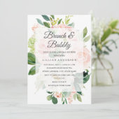 Elegante zachte perzik bloei brunch en bubbels kaart (Staand voorkant)