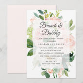 Elegante zachte perzik bloei brunch en bubbels kaart (Voorkant / Achterkant)