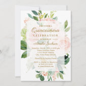 Elegante zachte perzik bloei quinceanera verjaarda kaart (Voorkant)