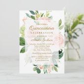 Elegante zachte perzik bloei quinceanera verjaarda kaart (Staand voorkant)