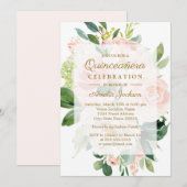 Elegante zachte perzik bloei quinceanera verjaarda kaart (Voorkant / Achterkant)