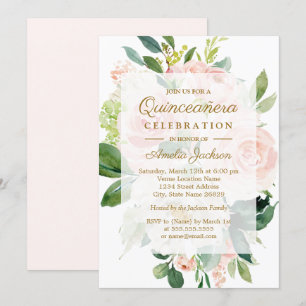Elegante zachte perzik bloei quinceanera verjaarda kaart
