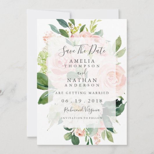 Elegante zachte perzik bloom bruiloft Save the dat Kaart (Voorkant)