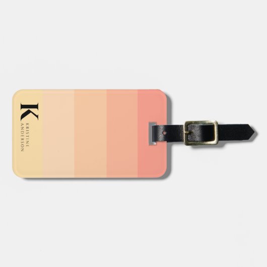 Elegante zachte perzik ombre klassieke monogram bagagelabel (Voorkant horizontaal)