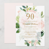 Elegante zachte perzikbloei 90e verjaardag kaart (Voorkant / Achterkant)