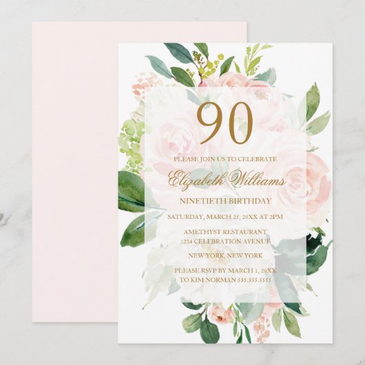 Elegante zachte perzikbloei 90e verjaardag kaart (Voorkant / Achterkant)
