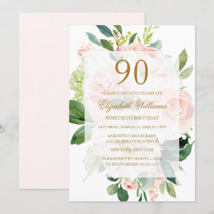 Elegante zachte perzikbloei 90e verjaardag kaart