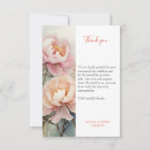 Elegante zachte pioenen boeket roze bruiloft bedankkaart (Voorkant)