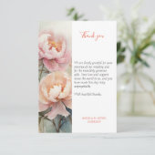 Elegante zachte pioenen boeket roze bruiloft bedankkaart (Staand voorkant)