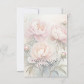 Elegante zachte pioenen boeket roze bruiloft bedankkaart (Achterkant)